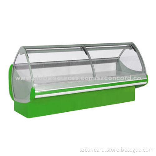 Curved glass display case,Used for frozen meat, fish, beer, beverage, etc